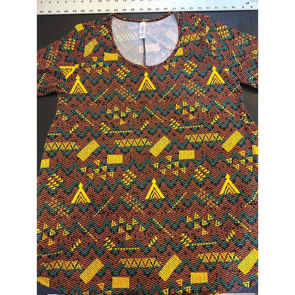 Lularoe Perfect T Yellow Orange Dots  Arrow Tribal size Large